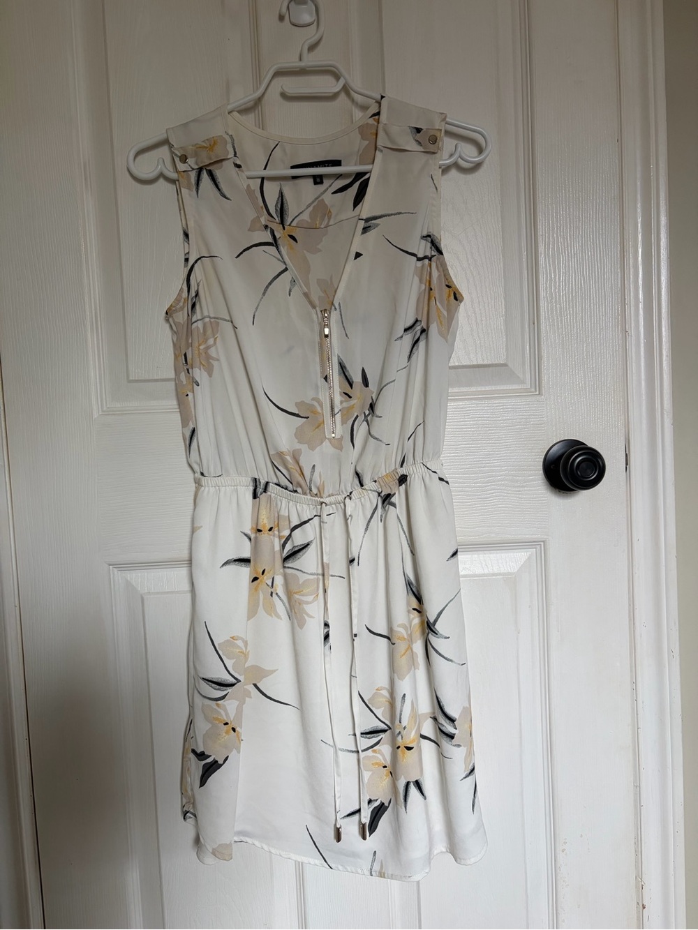 Dynamite Cream Floral V-Neck Drawstring Mini Dress